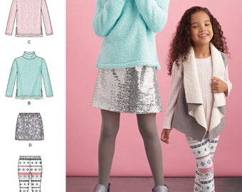 Sale!!! GIRLS SEWING PATTERN | Sew Fall Clothes Clothing | Turtleneck Shirt Leggings Skirt Vest Easy | Size 3 4 5 6 7 8 10 12 14 Teen | 8807