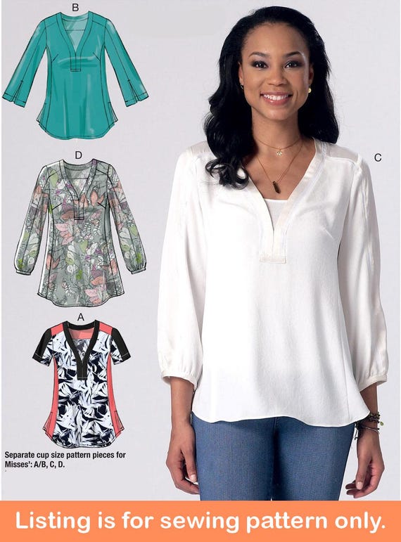 TOP SEWING PATTERN | Sew Womens Clothes Clothing | Comfortable Shirt Long Short Sleeves Extra Long | Size 6 8 10 12 14 16 18 20 22 Plus 7357
