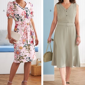 DRESS SEWING PATTERN | Sew Womens Clothes Clothing | Sleeveless Short Sleeves Belt Midi | Size 6 8 10 12 14 16 18 20 22 Plus | Summer | 6809