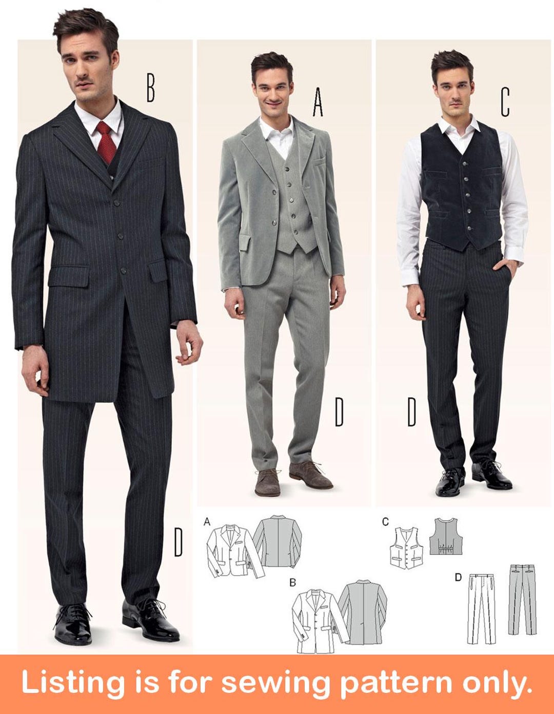 SUIT SEWING PATTERN | Sew Men Clothes Clothing | Suit Jacket Coat Vest ...