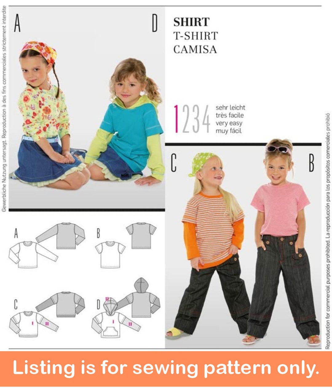 SHIRT SEWING PATTERN Sew Girls Clothes Clothing T-shirt Tee Hoodie ...