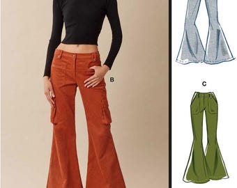 FLARED PANTS Sewing PATTERN | Sew Women Clothes Clothing | Flares Bell Bottoms Jeans Retro | Size 8 10 12 14 16 18 20 22 24 26 Plus | 8531