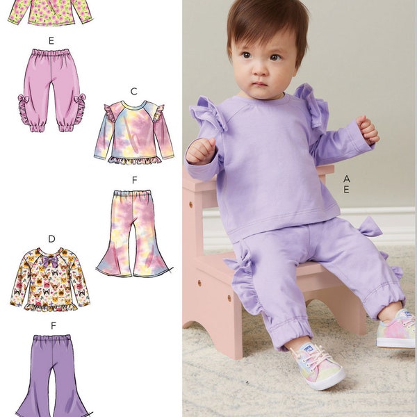 BABY SEWING PATTERN | Sew Girl Clothes Infant Clothing | Ruffle Top Shirt Pants | Size Newborn - xl Toddler Winter Sweatsuit Sweatpants 6920