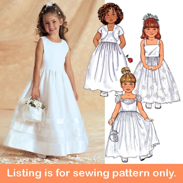 DRESS SEWING PATTERN | Make Girls Clothes | Party First Communion Flower Girl Church Easter | Kids Clothing | Child Size 2 3 4 5 6 7 8 |3351