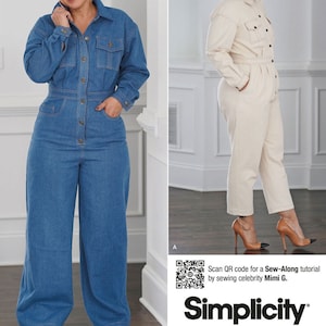 JUMPSUIT SEWING PATTERN | Sew Women Clothes Clothing | Coveralls Long Sleeves Boilersuit Retro | Size 8 10 12 14 16 18 20 22 24 26 Plus 9822