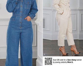 PATRON DE COUTURE POUR COMBINAISON | Coudre des vêtements pour femmes | Combinaison Manches Longues Boilersuit Rétro | Taille 8 10 12 14 16 18 20 22 24 26 Plus 9822