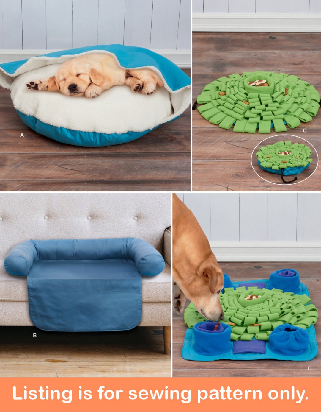 DOG SEWING PATTERN Sew Pet Gifts Dog Bed Chair Cover Play Mat Puzzle Learning Toy Puppy