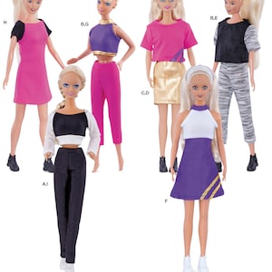 DOLL CLOTHES Sewing PATTERN | Make Clothing for 11 1/2&quot; Fashion Doll | Fits Barbie | Sportswear Tee T-Shirt Dress Activewear Leggings | 9034