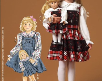Sale!!! GIRLS SEWING PATTERN | Sew Matching Kids 18 Inch Doll Clothes | Jumper Dress Blouse | Size 2 3 4 5 6 7 8 | Fits American Girl 7010