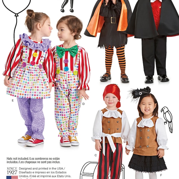 COSTUME Sewing PATTERN | Sew Halloween Carnival Outfit | Toddler Boys Girls Pirate Clown Vampire | Child Size 1/2 1 2 3 4 | Witch Cape 8727