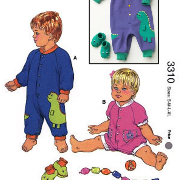 Sale!!! ROMPER SEWING PATTERN | Sew Baby Boys Girls Clothes Infant Clothing | Dinosaur Sleeper Booties | Size Newborn - xl Easy Outfit 3310