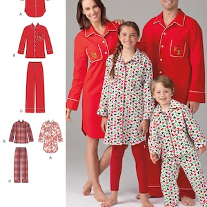 Peut inclure: Patron de couture pour pyjamas pour toute la famille. Le patron comprend une chemise à manches longues et un pantalon pour adultes et enfants. Les chemises ont une poche sur la poitrine gauche et un devant boutonné. Le pantalon a une taille élastique. Le patron est pour les tailles XS-XL.
