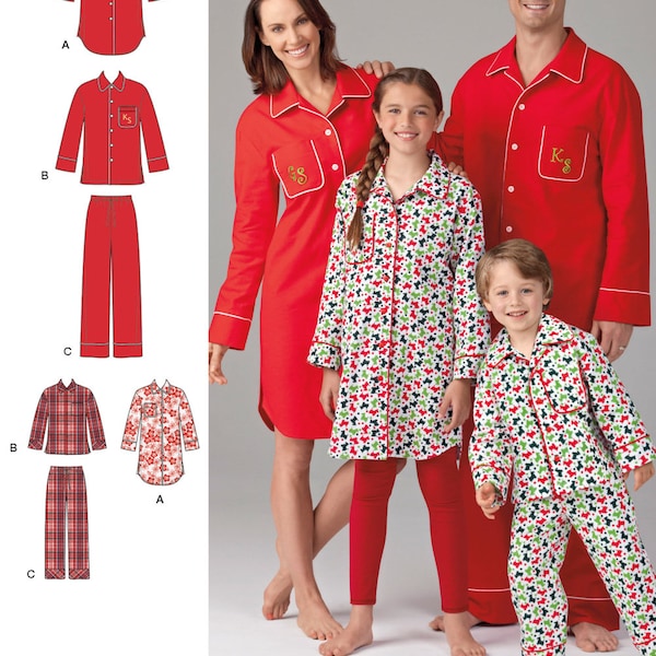 PAJAMAS SEWING PATTERN | Sew Matching Adult Kids Clothes Clothing | Long Mother Daughter Father Son Men Women Nightshirt | Size xs-xl 1504