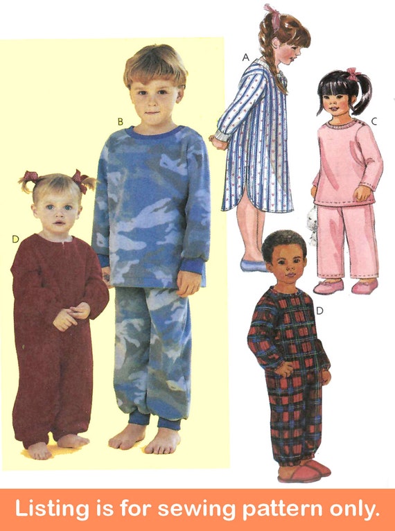 PAJAMAS SEWING PATTERN Make Boys Girls Clothes Clothing Toddler Sleeper Nightshirt Sleepshirt Long PJs Nightgown Size 1 2 3 4 5 6 3429