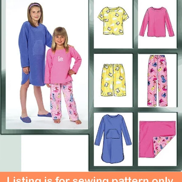 PAJAMAS SEWING PATTERN | Make Girls Clothes | Kids Long Short PJs Nightgown Blanket Nightwear | Child Size 3 4 5 6 | For Children | 4963