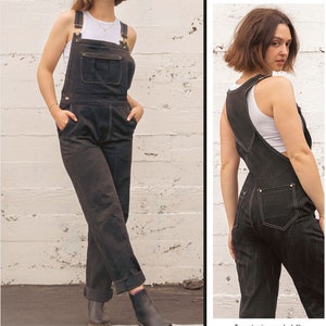 May include: A sewing pattern for overalls with a white background and the text "Brandi Joan, See Sew Along Video."  Listing is for sewing pattern only.