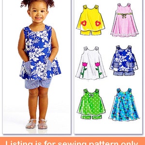 GIRLS SEWING PATTERN Sew Summer Clothes Clothing Jumper Dress Shorts Tank Top Sundress Child Size 1 2 3 4 Toddler Easy Outfit 5416 image 1