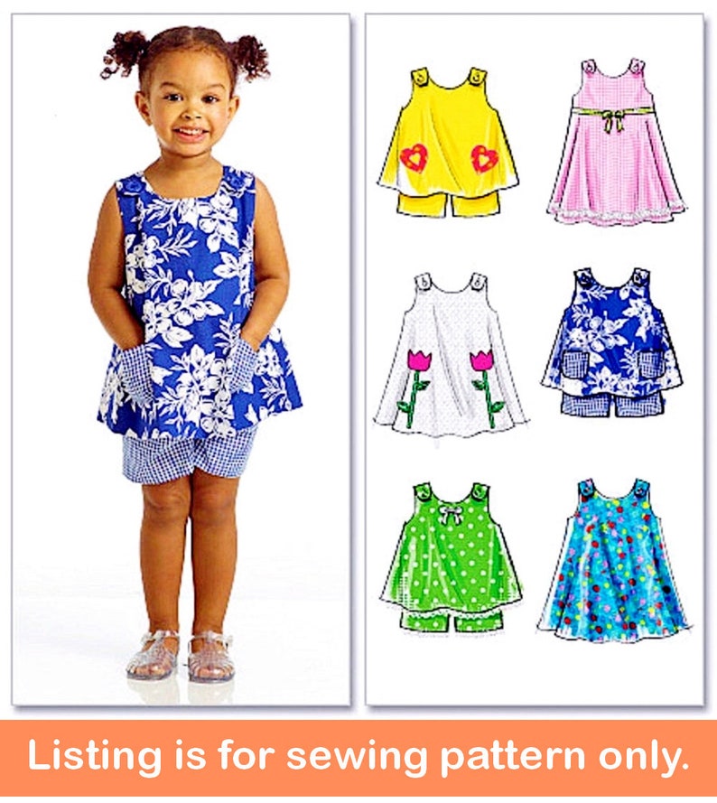 GIRLS SEWING PATTERN Sew Summer Clothes Clothing Jumper Dress Shorts Tank Top Sundress Child Size 1 2 3 4 Toddler Easy Outfit 5416 image 1