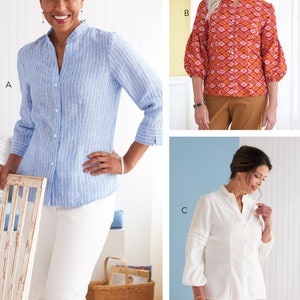 SHIRT SEWING PATTERN | Sew Women Clothes Clothing | Button-Down Top Blouse Long Sleeves | Size 6 8 10 12 14 16 18 20 22 Plus Boho Easy 6816
