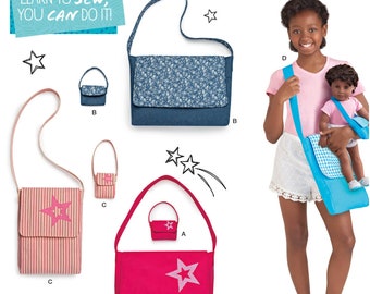 Sale!!! Easy BAG SEWING PATTERN | Sew Simple Matching Purse Kids & 18" Inch Dolls | Fits American Girl Learn to Sew Handmade Gift Idea 8400
