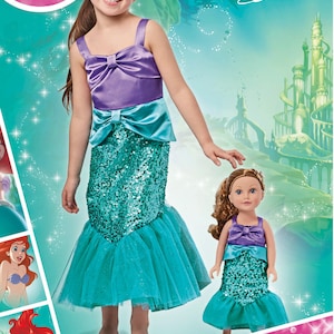PATRÓN DE COSTURA DE DISFRAZ / Confecciona un disfraz de Halloween / Muñeca a juego de 18 pulgadas Sirenita Ariel / Talla 3 4 5 6 7 8 / Se adapta a American Girl 8725