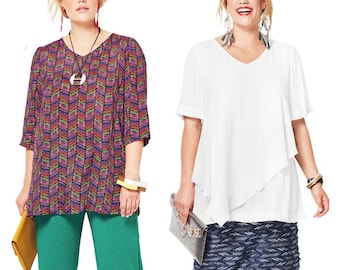 TOP SEWING PATTERN | Sew Womens Clothes Clothing | Short Midi Sleeves Comfortable Shirt | Size 20 22 24 26 28 30 32 34 Extra Large Plus 6307