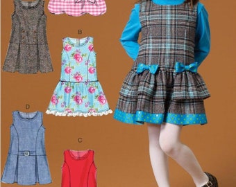 GIRLS SEWING PATTERN | Make Kids Clothes | Clothing Pleated Ruffle Jumper Dress | Child Size 2 3 4 5 6 7 8 | School Outfit For Children 7008