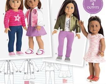DOLL CLOTHES Sewing PATTERN | Make Clothing for 18" Inch Doll | Fits American Girl | Shirt Bomber Varsity Jacket Leggings Pants Dress | 8484