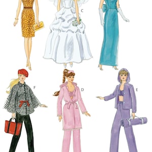 PUPPEN KLEIDUNG SCHNITTMUSTER | Kleidungsset für 11 1/2" Modepuppen | Passt zu Barbie | Hochzeit Braut Kleid Pyjamas Yoga Outfit Tasche 6258