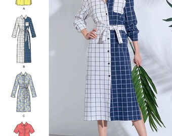 SHIRT-DRESS Sewing PATTERN | Sew Womens Clothes Clothing | Button-Down Long Short Dress Belt | Size 6 8 10 12 14 16 18 20 22 24 Plus | 8908