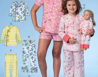 Sale!!! PAJAMAS SEWING PATTERN | Sew Matching Girls 18 Inch Doll Clothes | Long Short | Size 3 4 5 6 7 8 10 12 | Fits American Girl | 7497