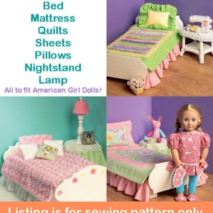 Angebot!! PUPPENMÖBEL SCHNITTMUSTER | Make Schlafzimmer für 18"-Zoll-Puppe | Passt American Girl | Bettwäsche Quilt Bett Nachttischlampe Kissen | 6718