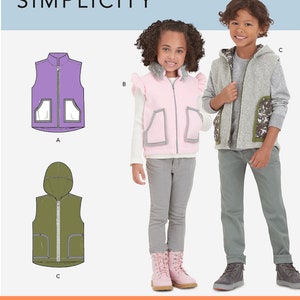 VEST SEWING PATTERN | Sew Girls Boys Clothes Clothing | With Hood Hoodie Pockets | Child Size 3 4 5 6 7 8 | Fleece Fall Winter Outfit 9193