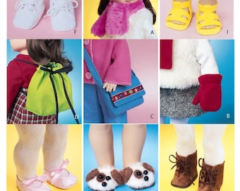 DOLL CLOTHES Sewing PATTERN |Make Accessories for 18" Inch Doll | Fit American Girl | Bag Hat Ballet Shoes Scarf Mittens Slippers Boots 3469