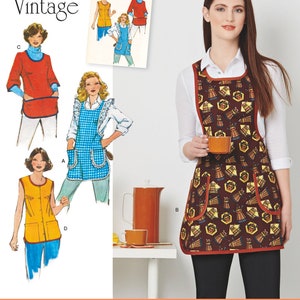 APRON SEWING PATTERN | Sew Womens Full Smock | Arts and Crafts Baking Cooking | 60s 70s Retro Pockets | Size 6 8 10 12 14 16 18 20 Easy 8152