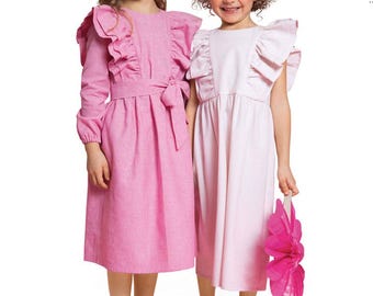 PINAFORE DRESS Sewing PATTERN | Sew Girls Clothes Clothing | Sleeveless Long Sleeve Prairie Dress Sundress Ruffle | Size 2 3 4 5 6 7 8 9220