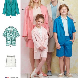 BLAZER SEWING PATTERN | Sew Matching Adult Teen Kids Clothes Clothing | Suit Coat Jacket Shorts | Child Size 5 6 7 8 10 12 14 16 | Easy 9930