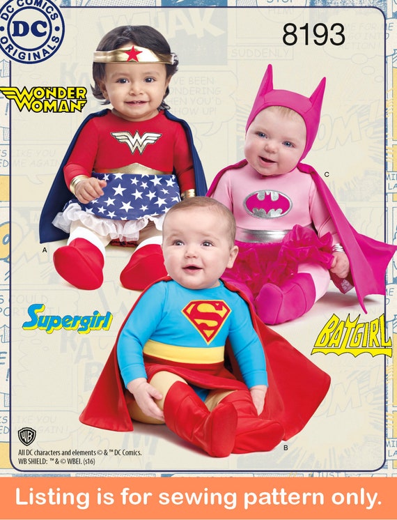 COSTUME MODELLO DI CUCITO / Cucire Baby Girl Halloween Outfit / Wonder Woman  Batgirl Supergirl Superhero Size Preemie Newborn 3 6 9 12 Mesi 8193 -   Italia