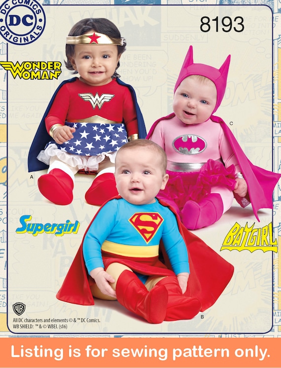 COSTUME MODELLO DI CUCITO / Cucire Baby Girl Halloween Outfit / Wonder Woman  Batgirl Supergirl Superhero Size Preemie Newborn 3 6 9 12 Mesi 8193 -   Italia