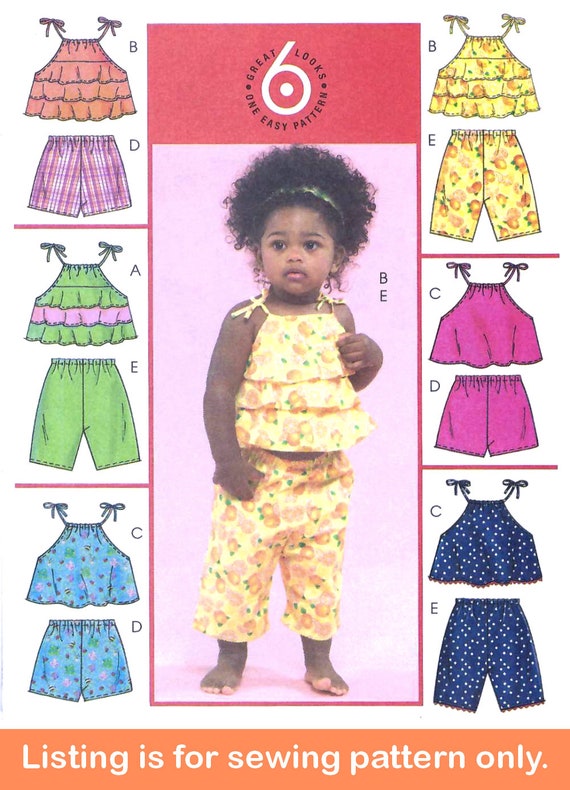 GIRLS SEWING PATTERN Sew Baby Clothes Infant Clothing Ruffle Tank Top Shorts  Capri Pants Size S-xl Vintage Summer Spring Outfit 5028 