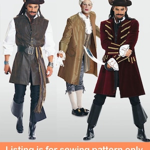 KOSTÜM SCHNITTMUSTER | Herren Piraten Casanova Outfit nähen | Renaissance Fantasy Jacke Mantel Weste Hose 1700 | Größe 36 38 40 42 44 46 48 2459