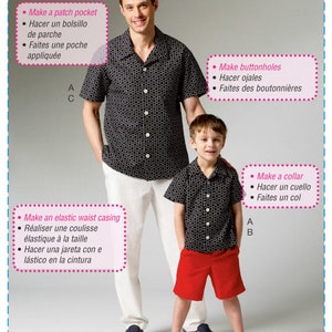 EASY SEWING PATTERN | Sew Matching Mens Boys Clothes Clothing | Button-Down Shirt Shorts | Simple Learn to Sew | Child Size 3 4 5 6 7 8 6972