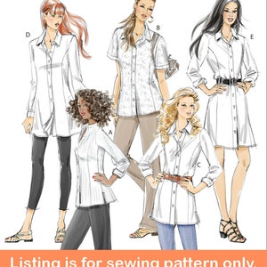 SHIRT SEWING PATTERN | Sew Womens Clothes Clothing | Blouse Button Down Long Shirt Dress Sleeves Top | Size 8 10 12 14 16 18 20 22 24 | 6124