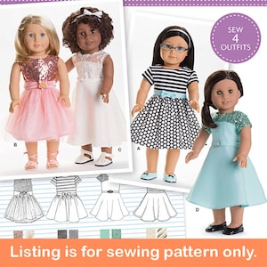 DOLL CLOTHES Sewing PATTERN |Make Clothing for 18&quot; Inch Doll |Fits American Girl Maryellen | Fancy Party Dress Sequin Lace 50s Fifties | 543