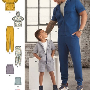 Father Son SEWING PATTERN | Sew Men Boys Matching Clothes Clothing | Sweatsuit Hoodie Jacket Hood Sweatpant Shorts Kid Size 3 4 5 6 7 8 9482