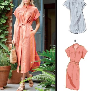 SHIRT DRESS Sewing PATTERN | Sew Women Misses Clothes Clothing | Short Sleeves Button-Down Belt | Size 4 6 8 10 12 14 16 18 20 22 Plus 8030