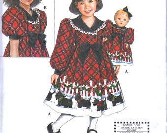 DRESS SEWING PATTERN |Make Matching Girls 18" Doll Clothes Clothing | Christmas Holiday Party | Child Size 3 4 5 6 | Fits American Girl 8827