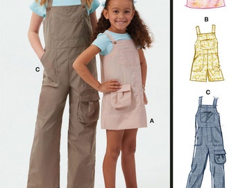 OVERALLS SEWING PATTERN | Sew Girls Clothes Clothing | Long Short Jumper Pockets Snaps | Size 3 4 5 6 7 8 10 12 14 Teen | Easy Simple | 8489