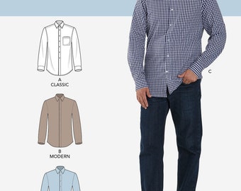 SHIRT SEWING PATTERN | Sew Mens Clothes Clothing | Button Down Up Casual Shirt | Size 34 36 38 40 42 44 46 48 50 52 Plus Long Sleeves 8753