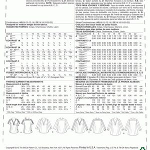 May include: A sewing pattern for misses' tops with various design options. The pattern includes instructions for loose-fitting, pullover tops with neckbands, sleeves, and shaped hemlines. Measurements are in inches.